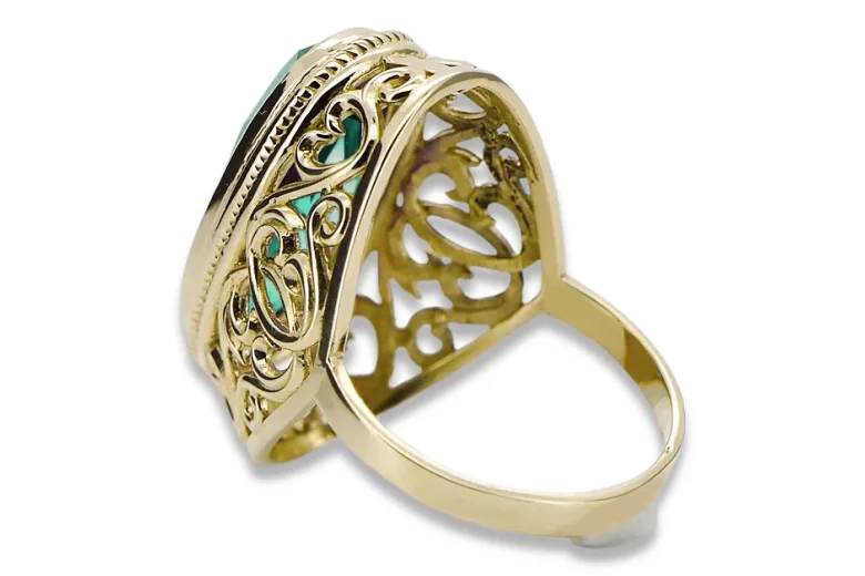 Vintage style Ring Emerald 14K Yellow gold vrc184y
